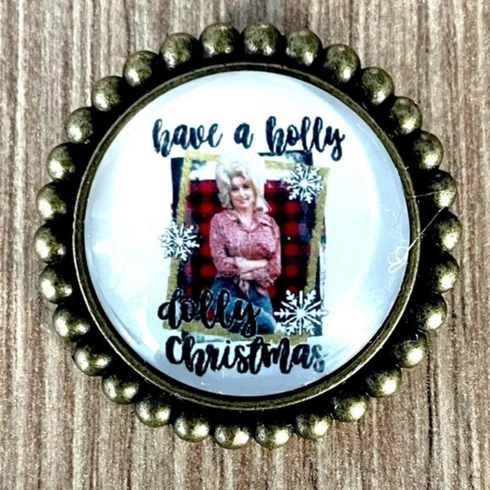 Holly Dolly Parton Christmas Brooch, Handmade, NWT